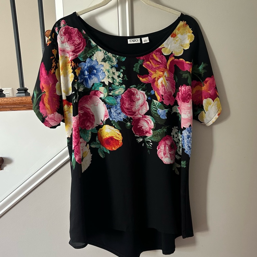 Cato Black Floral Blouse with Vibrant Colors